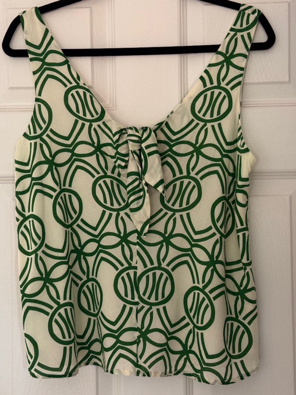 Maeve by Anthropologie Verena Tie-Front Blouse in White and Green Print, Size XS